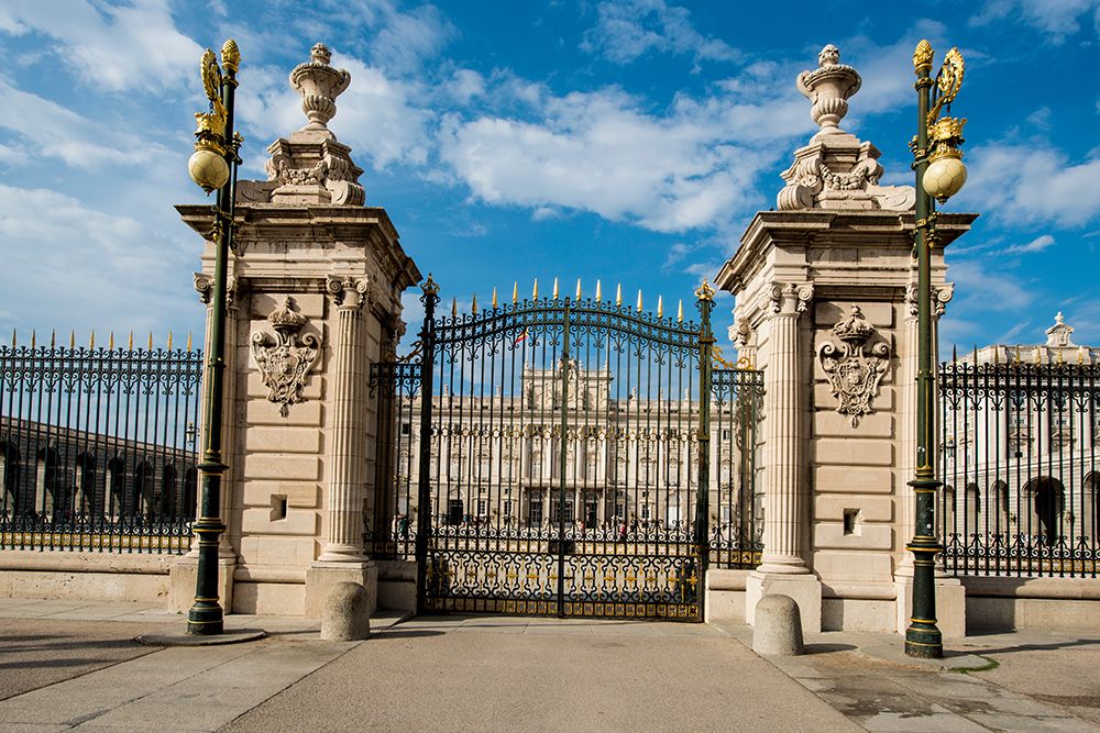 Main gate to the Royal Palace, Madrid, Spain.